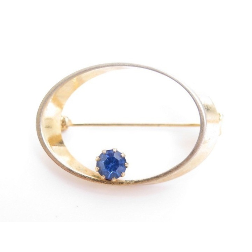 Vintage Small‎ Oval Dark Blue Rhinestone Pin